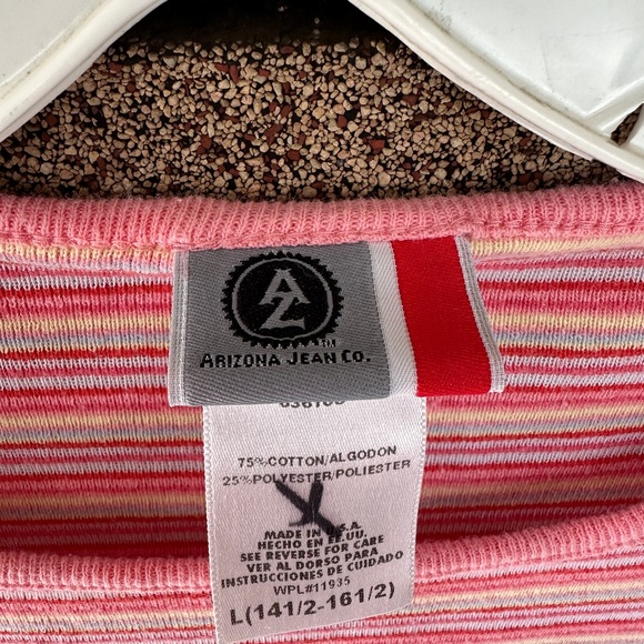 Arizona Jean Co. Pink Striped Ribbed Baby Tee Y2K Vintage Top Size Large - Picture 2 of 5